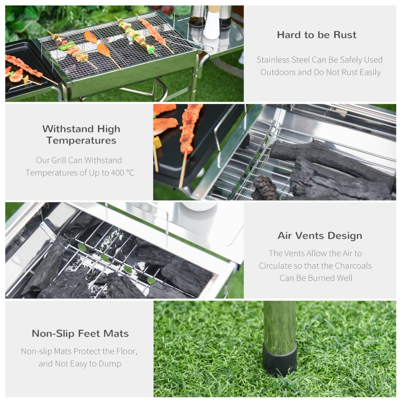 Outsunny Portable Outdoor Charcoal BBQ Grill Kebab Barbecue Charcoal Stainless Steel Smoker Camping Cooking