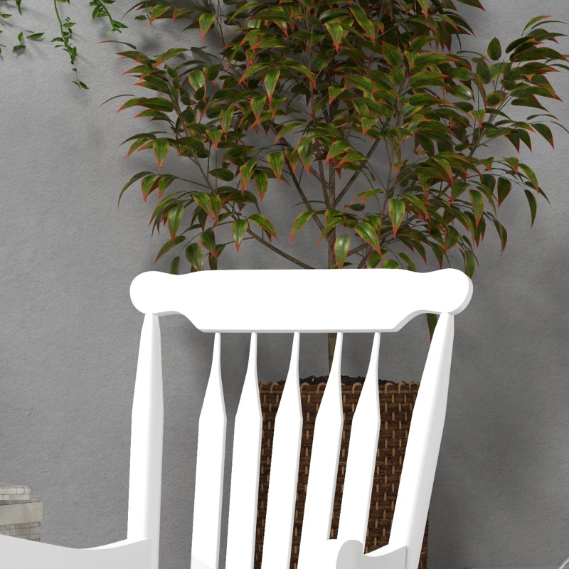 Outsunny Porch Rocker Chair, 350 lbs. Wooden Outdoor Rocking Chair with High Back for Garden, Patio, Balcony, White