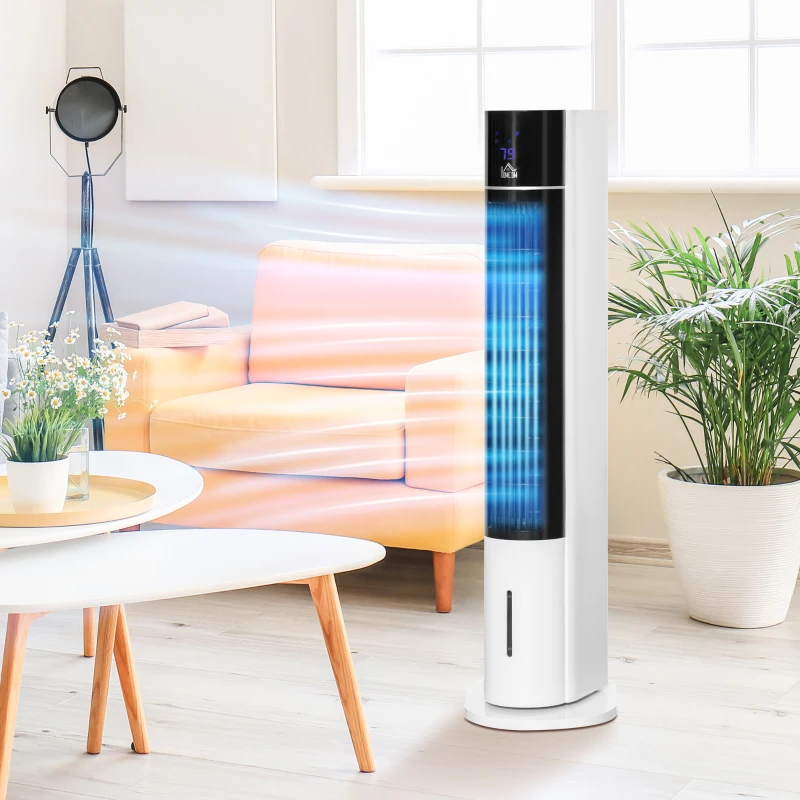 HOMCOM 42" 3-In-1 Evaporative Air Cooler with Water Tank, 52° Oscillating Portable Swamp Cooler with Humidifier, Ice Cooling Fan for Home Office, 3 Modes, 3 Speeds, 12H Timer, Remote, White