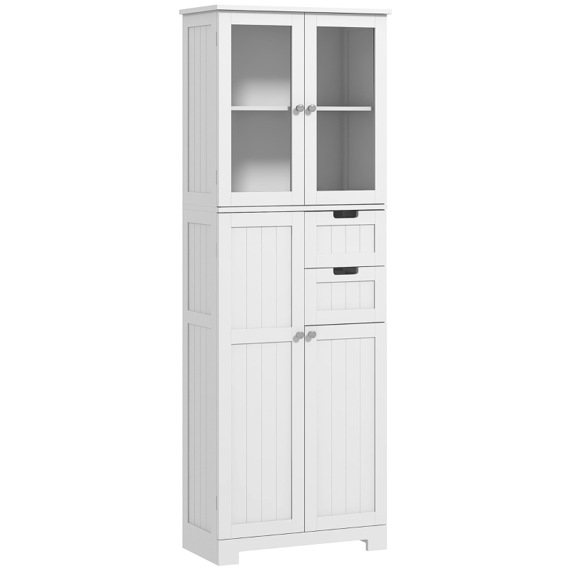 HOMCOM Tall Bathroom Storage Cabinet, Floor Bathroom Cabinet with Adjustable Shelves, for Kitchen, Living Room, White