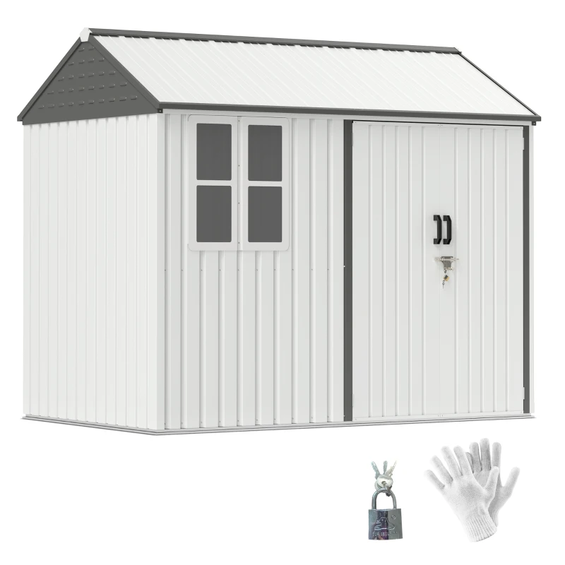 Outsunny 8' x 6' Metal Garden Storage Shed, Extra Large Outdoor Tool Storage House w/ Doors, Window and Air Vents, White