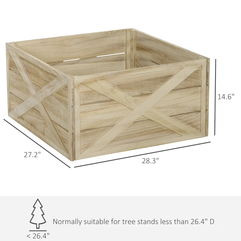 HOMCOM 28" Farmhouse Christmas Tree Base Cover Wooden Christmas Tree Collar Box Home Decoration, Light Distressed Wood Finish