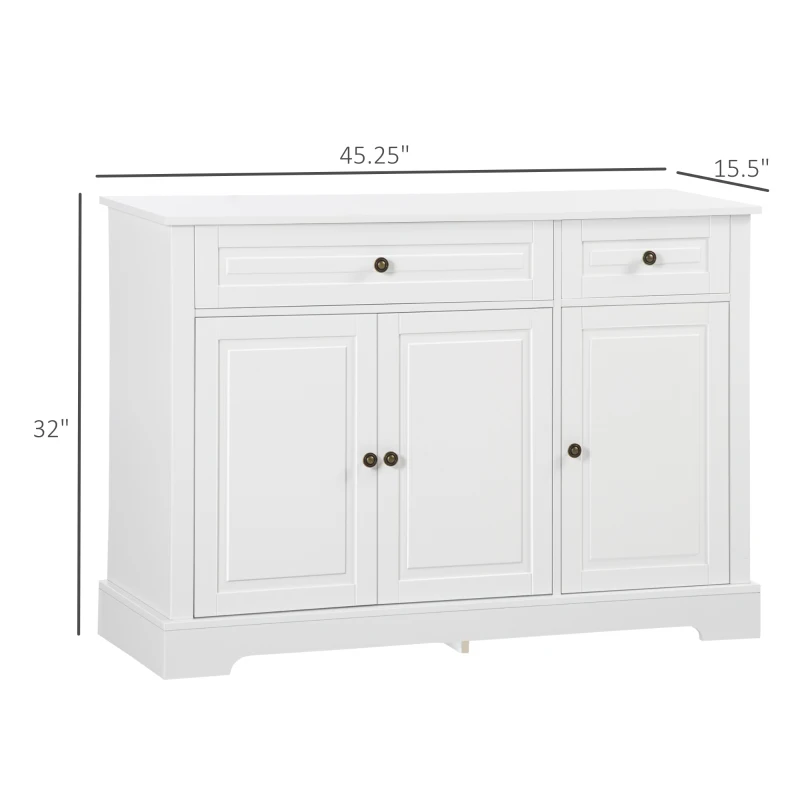 HOMCOM Sideboard Buffet Cabinet, Modern Accent Cabinet with 2 Drawers and Adjustable Shelves, Entryway Cabinet, White