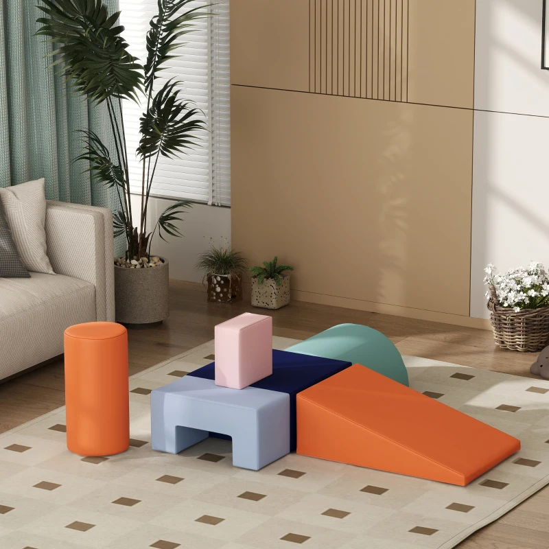 Qaba 6 Piece Soft Play Equipment for Kids 6-72 Months, Orange and Blue