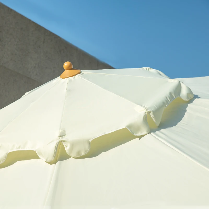 Outsunny 9' Patio Umbrella with Push Button Tilt and Crank, Double Top Ruffled Outdoor Market Table Umbrella with 8 Ribs, for Garden, Deck, Pool, Cream White