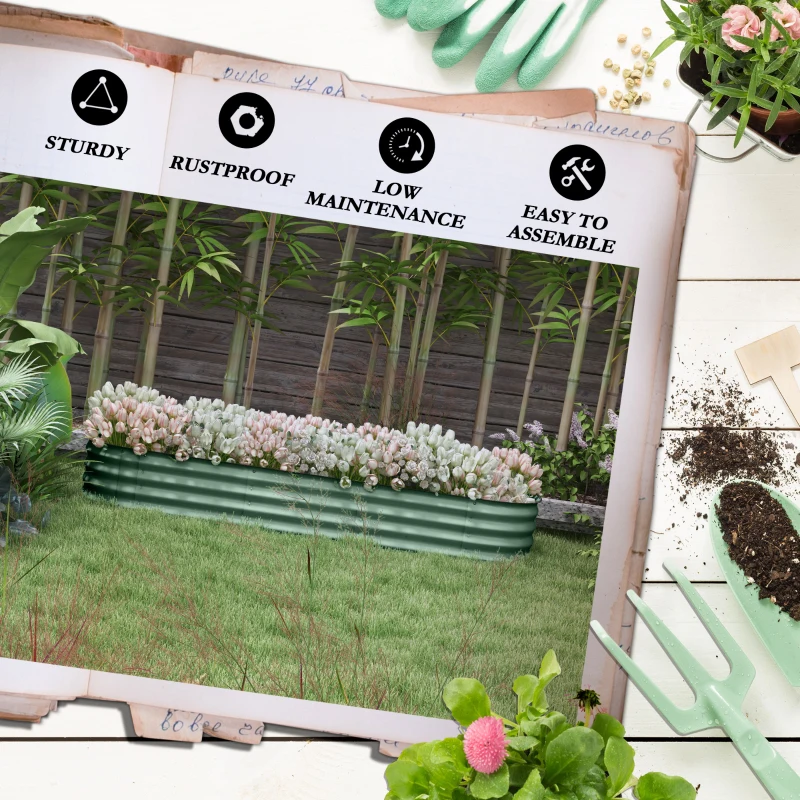 Outsunny 6.4' x 2' x 1' Galvanized Raised Garden Bed Kit, Metal Planter Box with Safety Edging, Green