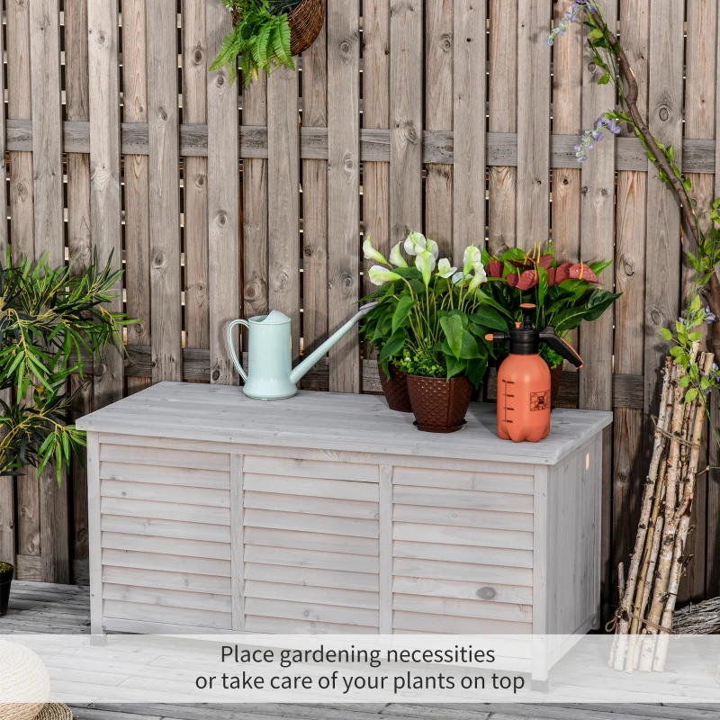 Outsunny 75 Gallon Wooden Storage Box patio Deck Box Bench, Garden Backyard Outdoor Storage Container with Aerating Gap & Weather-Fighting Finish, Grey