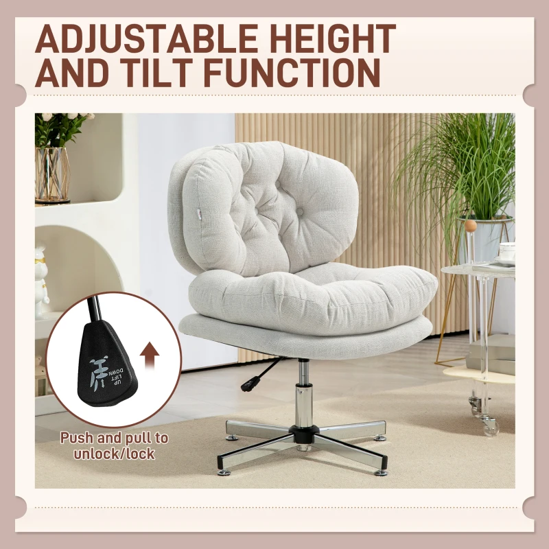 HOMCOM Computer Desk Chair, Armless Office Chair with Wide Padded Seat and Adjustable Height, Cream White