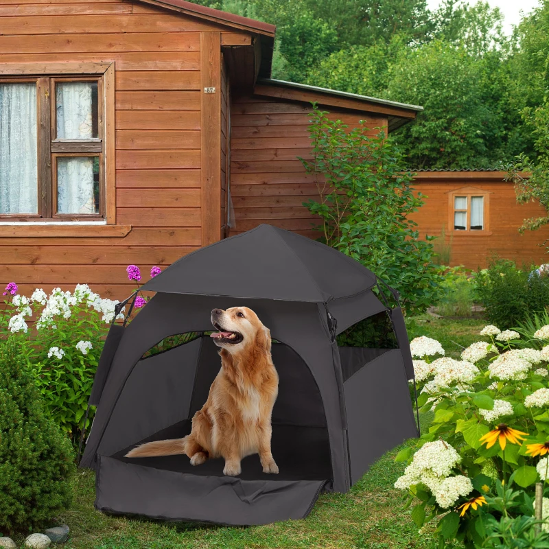 PawHut Pop Up Dog Tent for Large, Extra Large Dogs, Portable Pet Playpen Tent for Beach, Backyard, Home, Grey