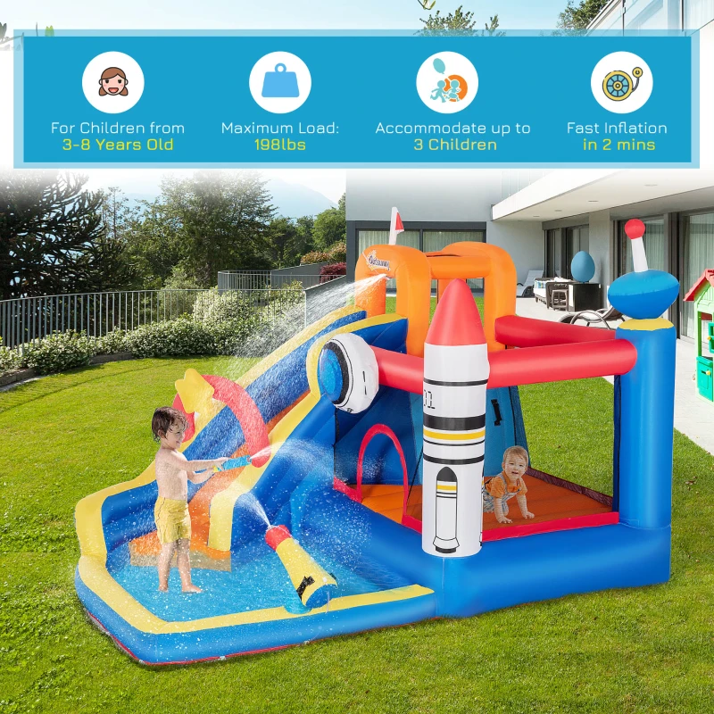Outsunny 5-in-1 Kids Bounce House Inflatable Water Slide with Pool, Water Cannon, Climbing Wall, Inflator Included, Jumping Castle Kids Backyard Activity Outdoor Water Play Toy