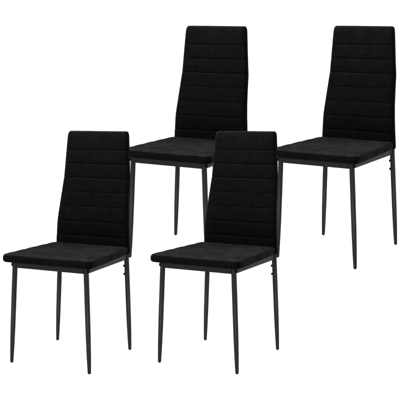 HOMCOM Modern Dining Chairs, Set of 4, High Back Upholstery and Metal Legs for the Living Room, Kitchen, Home Office, Black