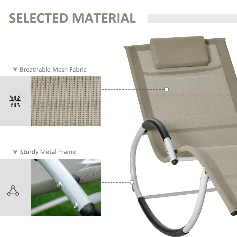 Outsunny Rocking Chair, Zero Gravity Patio Chaise Garden Sun Lounger, Outdoor Reclining Rocker Lounge Chair with Detachable Pillow for Lawn, Patio or Pool, Sand
