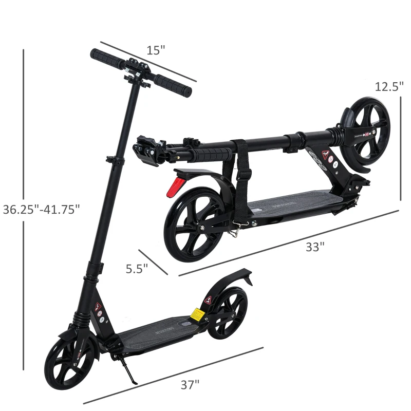 Soozier Kick Scooter Foldable Aluminum Ride On Toy For 8+ Adult Teens with Foot Brake, Adjustable Handle, 7.75'' Big Wheels, Black