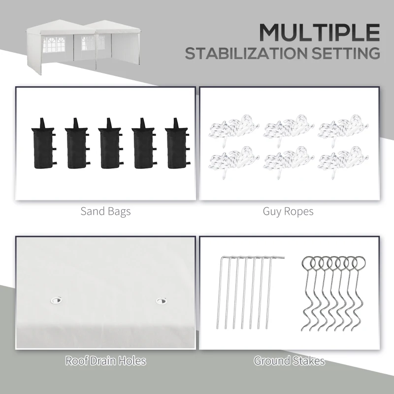 Outsunny 10' x 19' Pop Up Canopy Tent, Tents for Parties, with Carry Bag and Sand Bags, Height Adjustable
