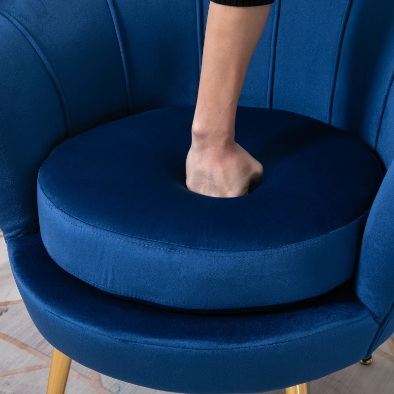 HOMCOM Velvet Armchair, Modern Accent Chair with Gold Metal Legs, Comfy Upholstered Barrel Chair for Living Room Bedroom Vanity Room, Blue