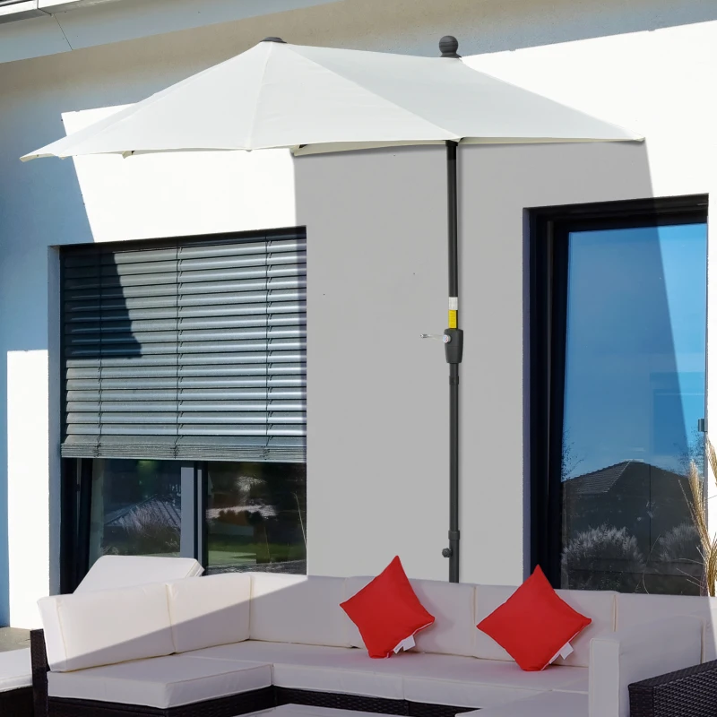Outsunny 6.6 x 6ft Half Patio Umbrella Outdoor Parasol with Double-Sided Canopy, Crank Handle, Base for Garden, Balcony, Cream