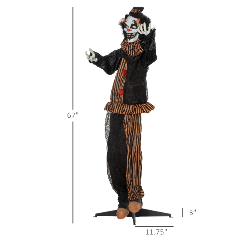 Outsunny 67" Life Size Outdoor Halloween Decorations Talking Circus Clown, Animatronic Animated Prop, Decor with Sound and Motion Activated Light Up Eyes, Laughter