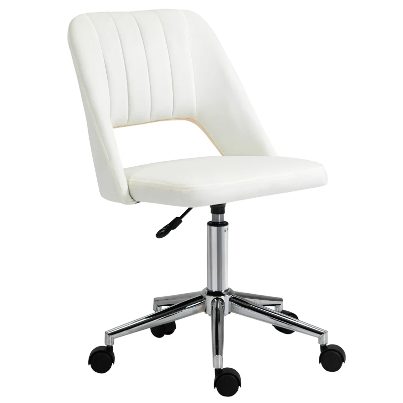 Vinsetto Modern Mid Back Office Chair with Velvet Fabric, Swivel Computer Armless Desk Chair with Hollow Back Design for Home Office, Cream White
