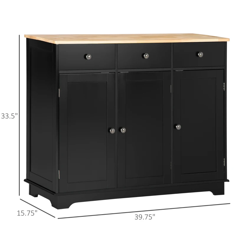 HOMCOM Modern Sideboard, Buffet Cabinet with Storage Cabinets, Drawers and Adjustable Shelves for Living Room, Black