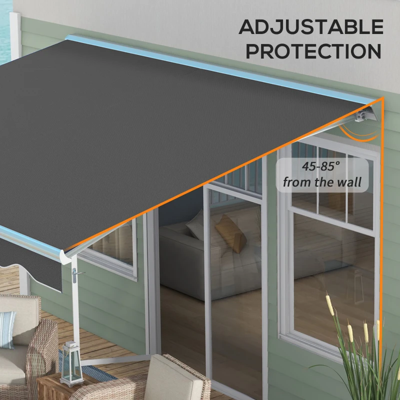 Outsunny 13' x 10' Electric Awning, Retractable Awning with LED Lights and Remote Controller for Door and Window, Dark Gray