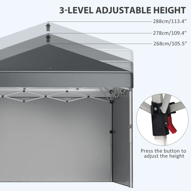 Outsunny 10' x 10' Pop Up Canopy with Sidewalls, Roller Bag, Height Adjustable Instant Tent for Outdoor, Garden, Patio, Dark Grey