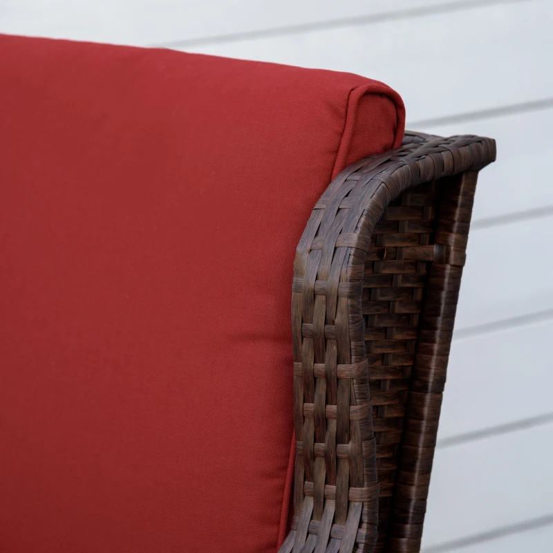Outsunny Outdoor Wicker Rocking Chair, Rattan Rocker with Cushions, Steel Frame for Patio, Garden, Backyard, Wine Red
