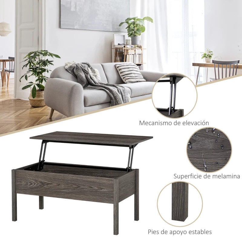 HOMCOM 39" Modern Lift Top Coffee Table with Hidden Storage Compartment, Center Table for Living Room, Grey
