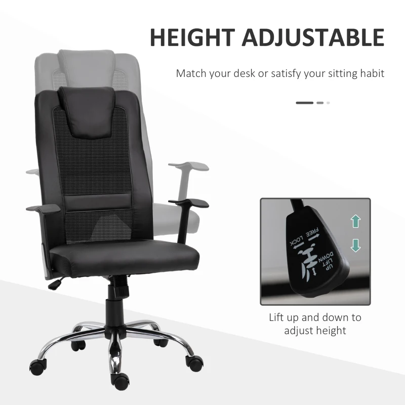 Vinsetto Ergonomic Office Chair with Thick Padded Headrest, Mesh Computer Desk Chair with Tilt Function, Armrest, Black