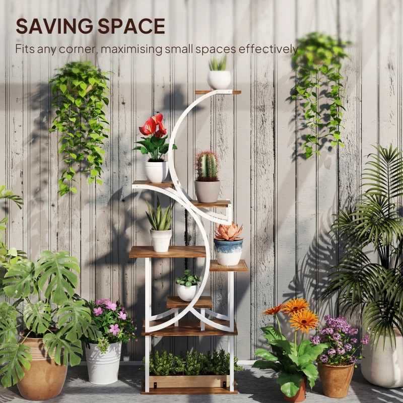 Outsunny Plant Stand Indoor, 8 Tier 62" S-Shaped Plant Shelf, Corner Plant Rack for Multiple Plants, Carbonised Finish