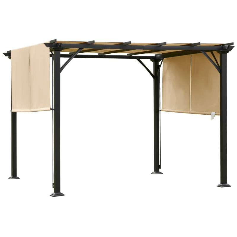 Outsunny 10' x 10' Retractable Pergola Canopy, Outdoor Gazebo with Sun Shade Canopy and Steel Frame, for Backyard, Garden, Patio, Deck, Beige
