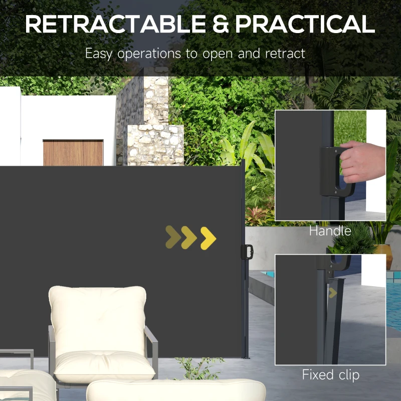 Outsunny 13' x 5' Retractable Side Awning, Outdoor Privacy Screen for Garden, Hot Tub, Balcony, Terrace, Pool, Black