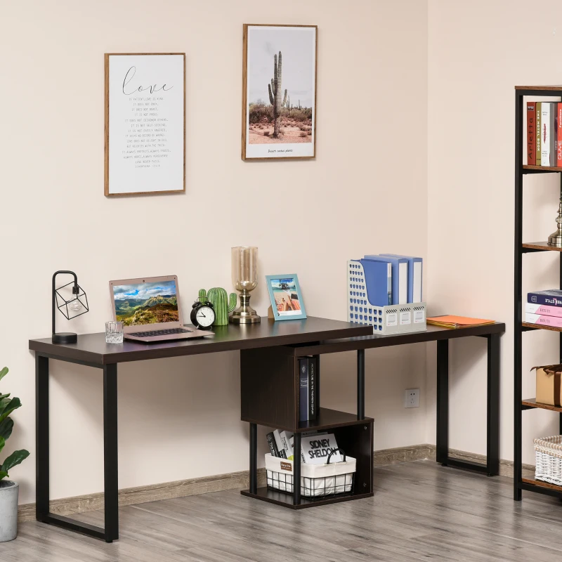 HOMCOM 55" 360 Degree Rotating Corner L-Shaped Computer Desk with Storage Shelves, Home Office Study Writing Workstation Modern Space-Saving Design, Coffee