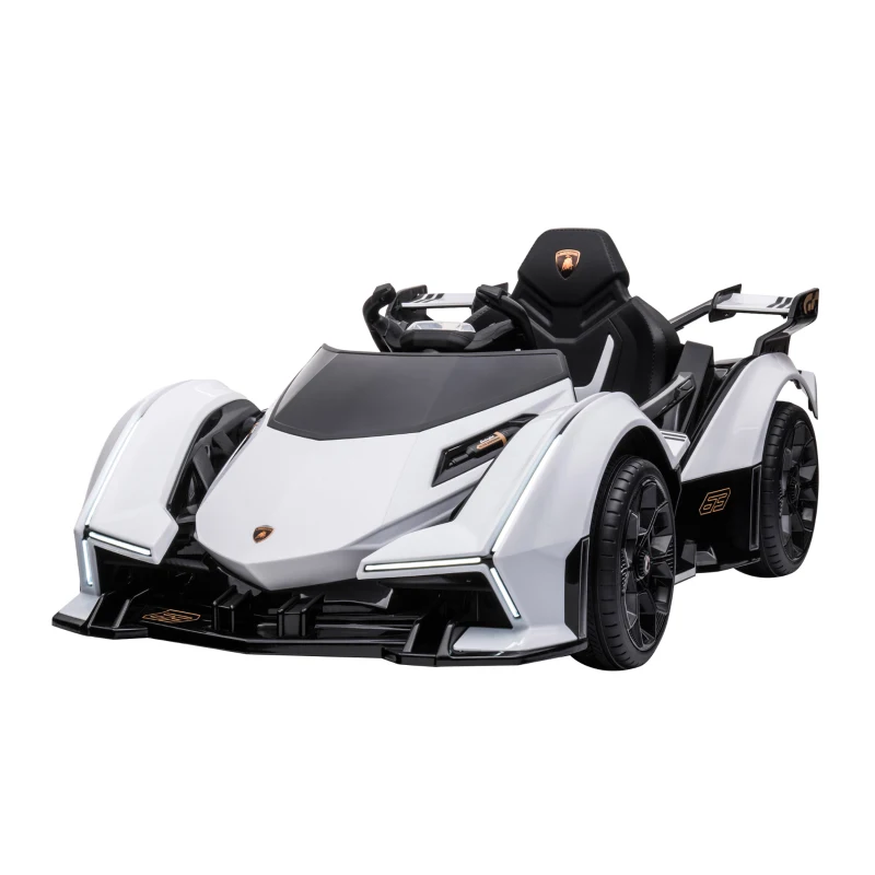 Aosom 12V Electric Ride-on Car, Licensed Lamborghini V12 Vision Gran Turismo Battery-Powered Ride-on Toy with Remote Control, Music, LED Lights, for 3-6 Year Old Boys and Girls, White