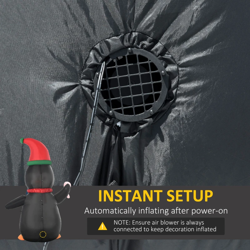 HOMCOM 8ft Christmas Inflatables Outdoor Decorations Penguin with Candy Cane, Blow-Up Yard Christmas Decor with LED Lights Display