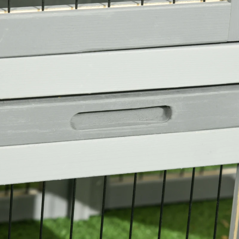 PawHut Wood Rabbit Hutch w/ Ramp, Openable Roof, Pull-out Tray, Light Grey