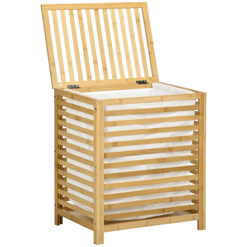 HOMCOM 55 L Bamboo Laundry Basket with Lid, Cloth Hamper with Removable Liner Bag, 19.75 x 14.25 x 23.5 Inches, Natural