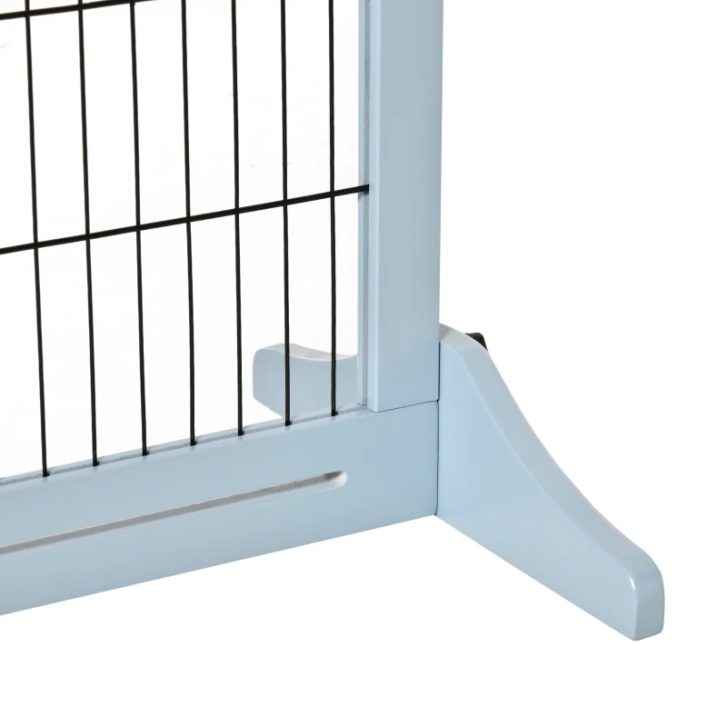 PawHut 41"-72" Wooden Freestanding Pet Gate with Support Feet, for Small Medium Dogs, Grey-Blue