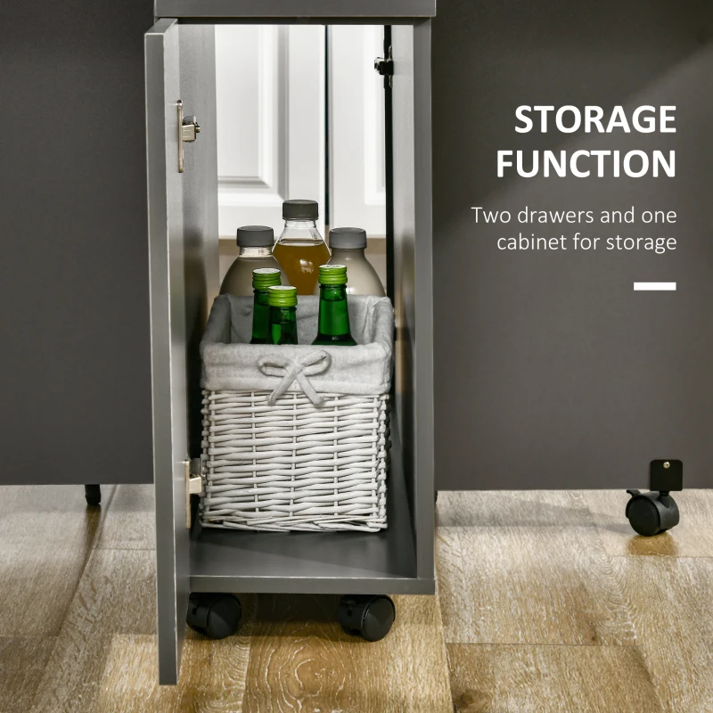 HOMCOM Extendable Dining Table, Drop Leaf Table with 2 Drawers and Storage Cabinet, Folding Dining Table with 6 Wheels