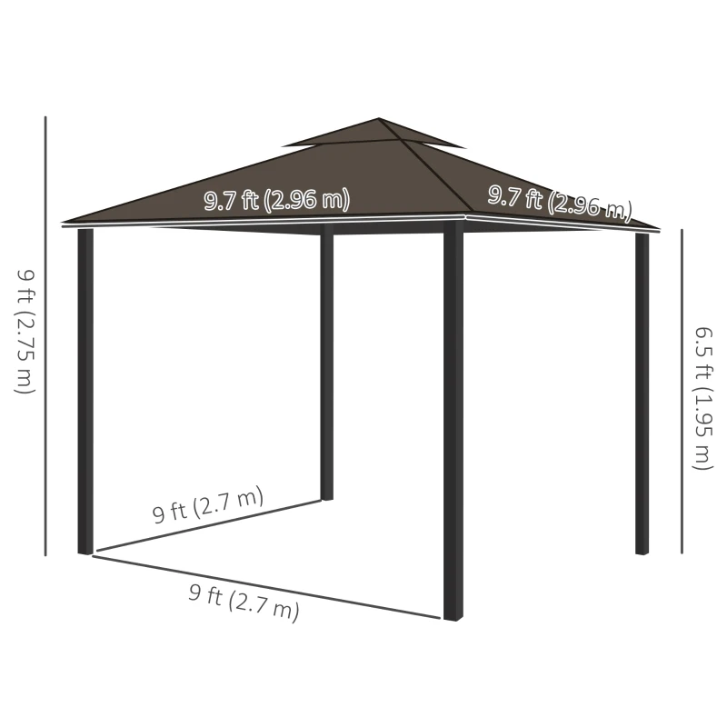 Outsunny 10' x 10' 2-Tier Outdoor Gazebo Canopy Tent with Zippered Mesh Sidewalls, Aluminum Frame for Patio, Backyard, Coffee