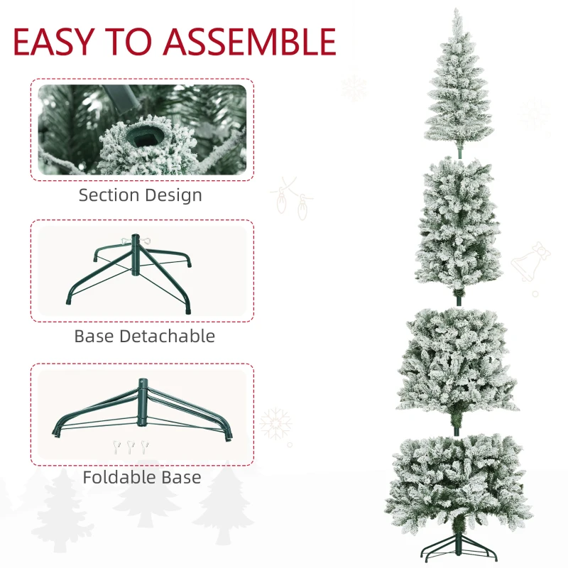 HOMCOM 9ft Pencil Christmas Tree, Flocked Tree with 1277 Branch Tips and Metal Base for Home, Indoor, Holiday