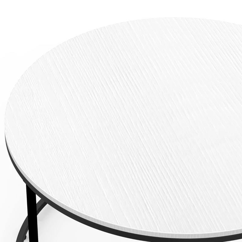 HOMCOM Round Coffee Table Sofa Side Table with a Modern Design, Black Metal Frame and Easy Maintenance, White