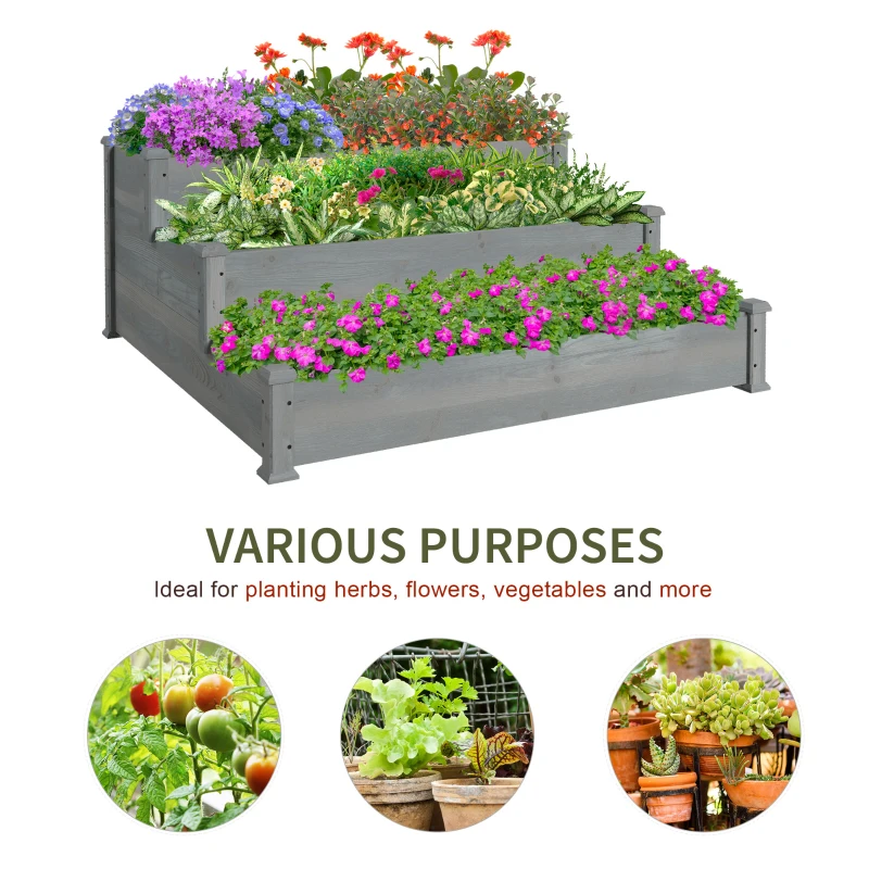 Outsunny 3-Tier Garden Bed Planter Box for Backyard, Patio, 49"x49"x22", Grey