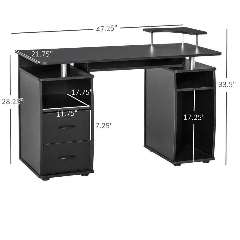 HOMCOM Multi-Function Computer Desk, Home Office Workstation with Keyboard Tray, Elevated Shelf, Sliding Scanner Shelf and CPU Stand, 47.25 x 21.75 Inch, Black
