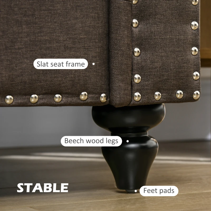 HOMCOM Mid Century Modern Loveseat Sofa, 2 Seater Small Couch with Nailhead Trim, for Living Room, Bedroom, Dark Brown