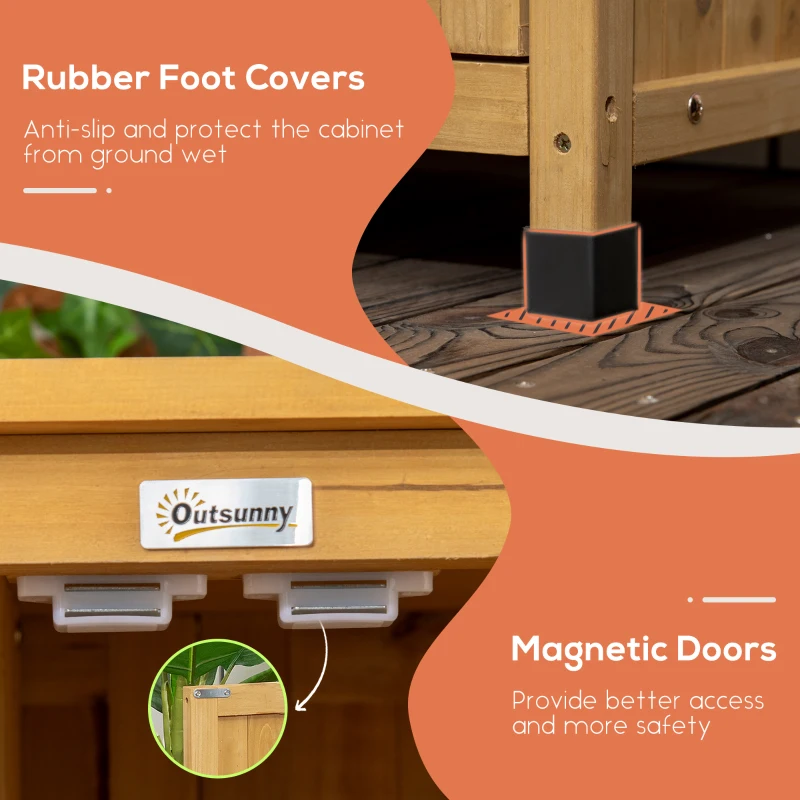 Outsunny Outdoor Storage Cabinet & Potting Table, Wooden Gardening Bench with Patio Cabinet and Magnetic Doors