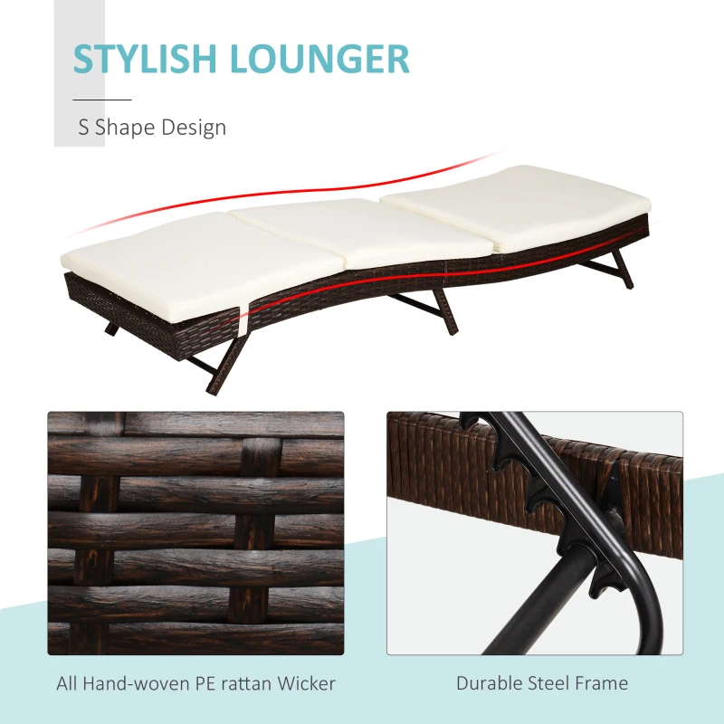 Outsunny Patio Chaise Lounge, Pool Chair with 5 Position Adjustable Backrest & Cushion, Outdoor PE Rattan Wicker Sun Tanning Seat, 78.75" x 28" x 35", Coffee