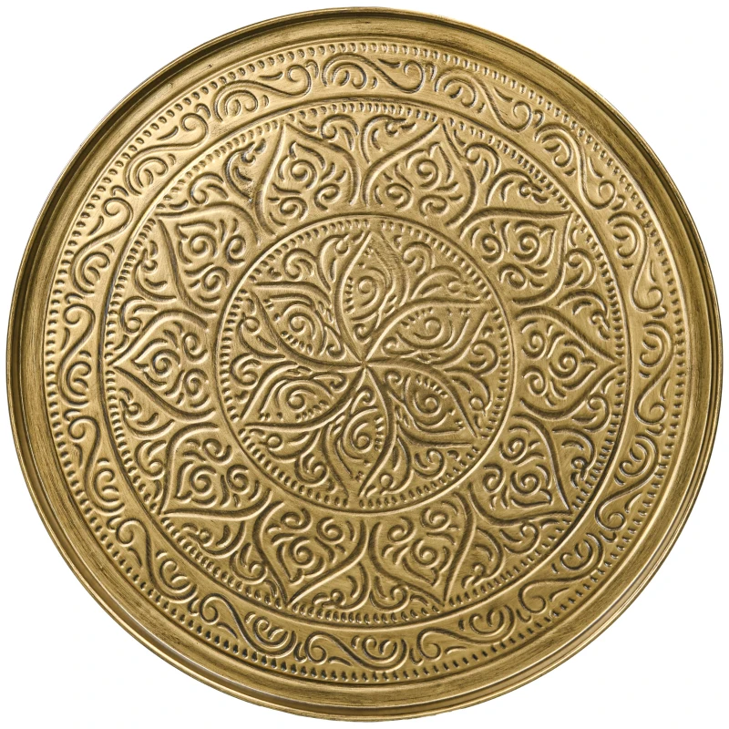 HOMCOM Coffee Table for Living Room, 24" Round Center Table with Hammered Tray Top and Metal Frame for Bedroom, Gold