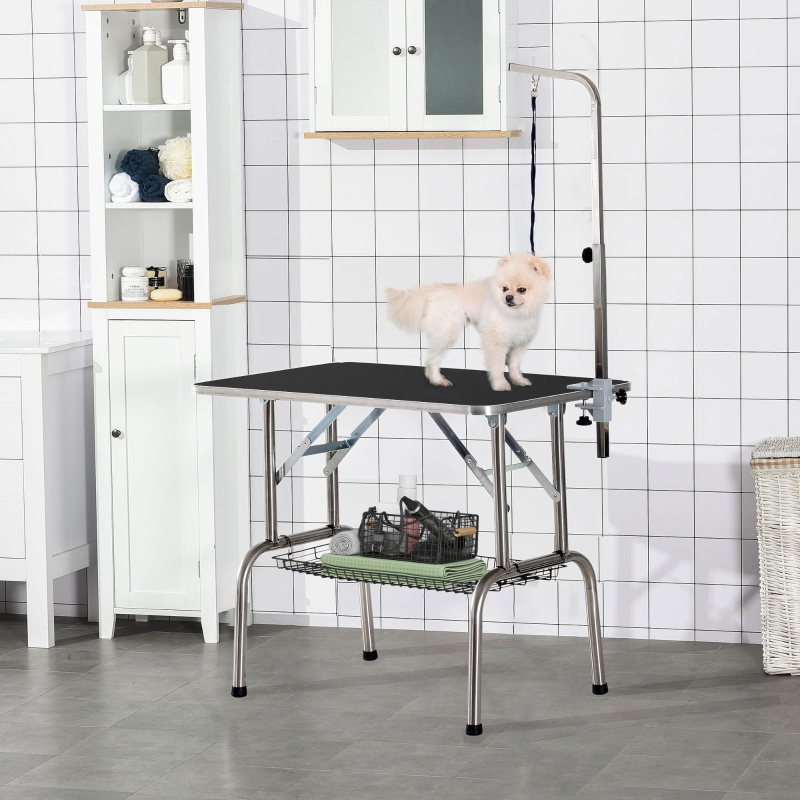 PawHut Folding Pet Grooming Table with Storage Basket