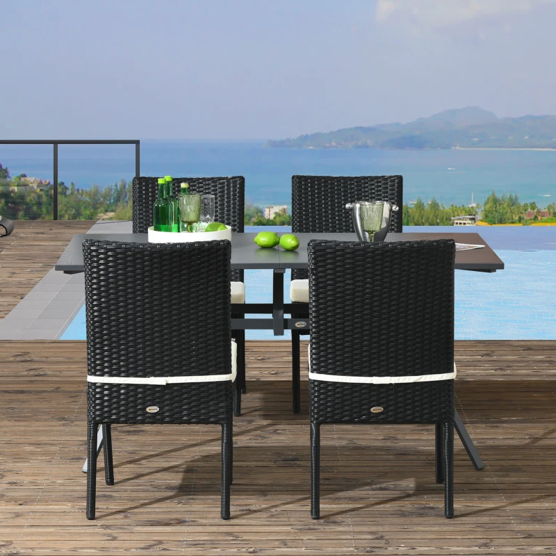 Outsunny 4 PE Rattan Outdoor Dining Chairs with Cushions, Patio Wicker Dining Chairs with Backrest, Black