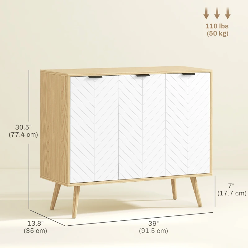 HOMCOM Modern Sideboard and Buffet, Dining Room Cabinet with Adjustable Shelves for Kitchen, Living Room, Natural